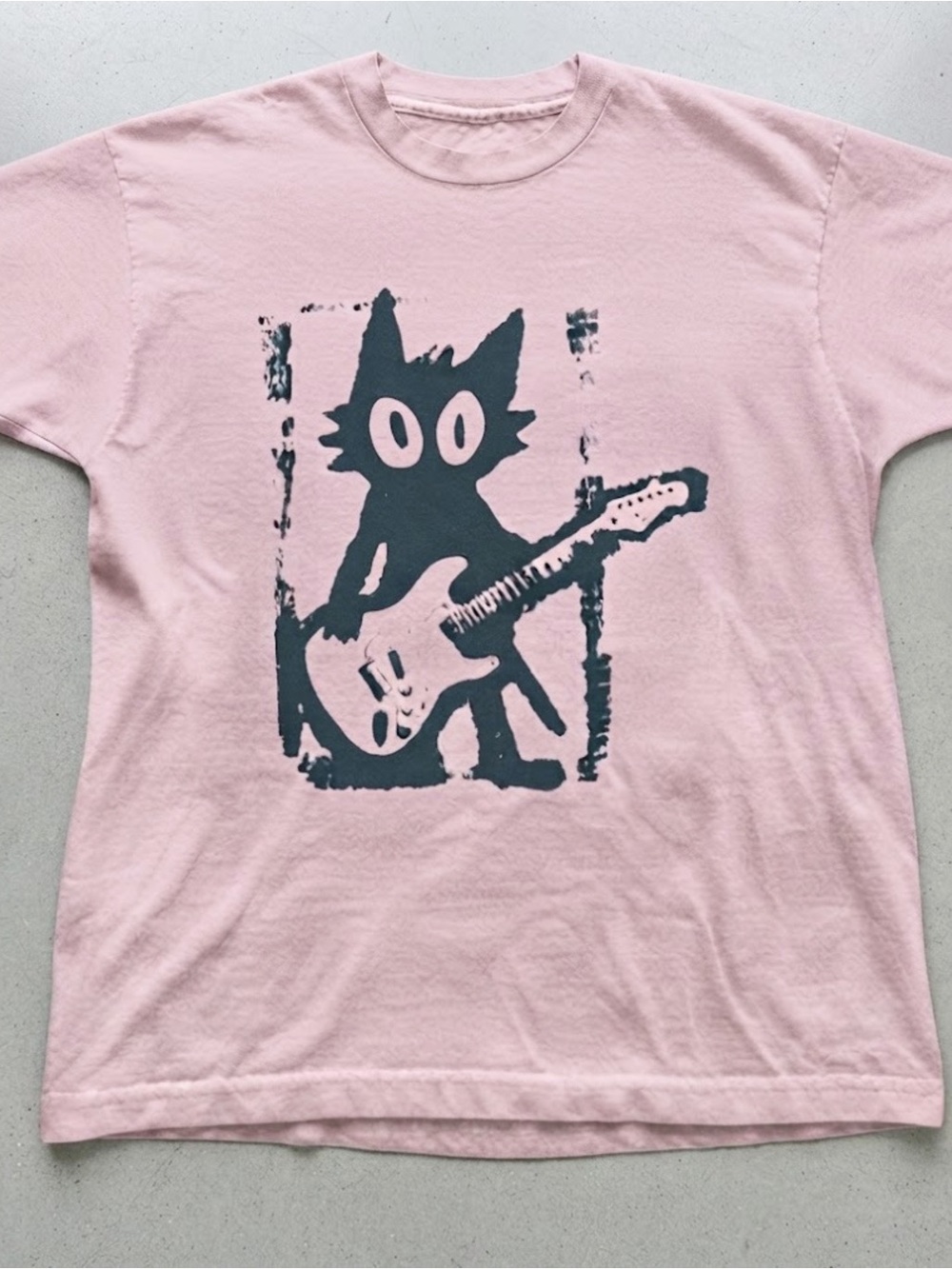 Pink Guitar Cat Graphic T-Shirt Gildan Cute Animal Tee Top